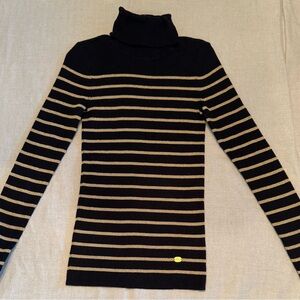 Ralph Lauren striped Black and Tan Turtleneck Sweater.